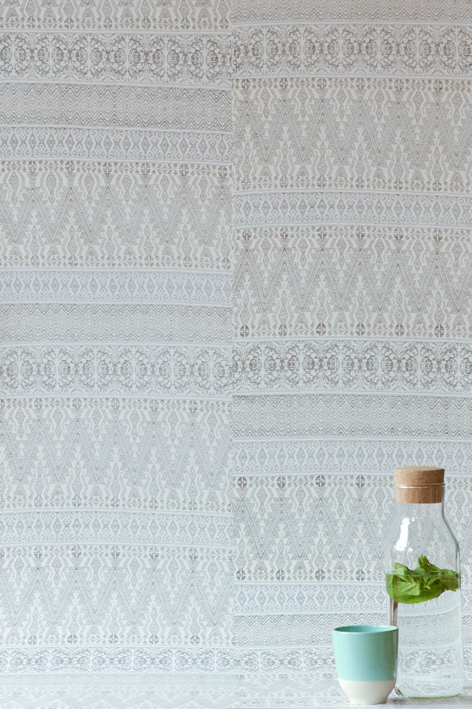 Pale Grey Aztec Embroidery Wallpaper - WYNIL by NumerArt Wallpaper and Art
